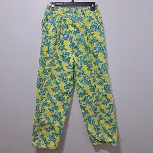 Vintage Lilly Pulitzer Butterfly Print Cotton High Waist Y2K Pants Sz 8 Yellow/G - Picture 16 of 16